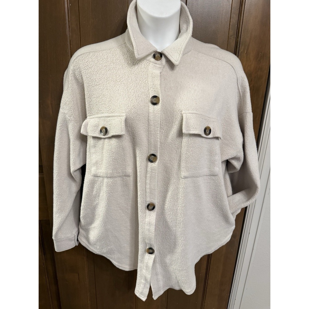 Electric & Rose Size S Button Up Fleece Shacket Oat Color Oversized